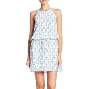 Joie 100% Silk Ikat Printed Blue Dress Tie Waist Size Medium